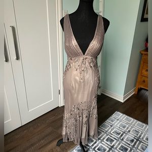 Scala Taupe Beaded Mermaid New Years Dress.